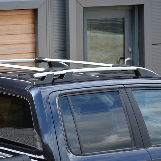 Close-up view of the VW Amarok 2011-2020 Silver Alloy Roof Rails